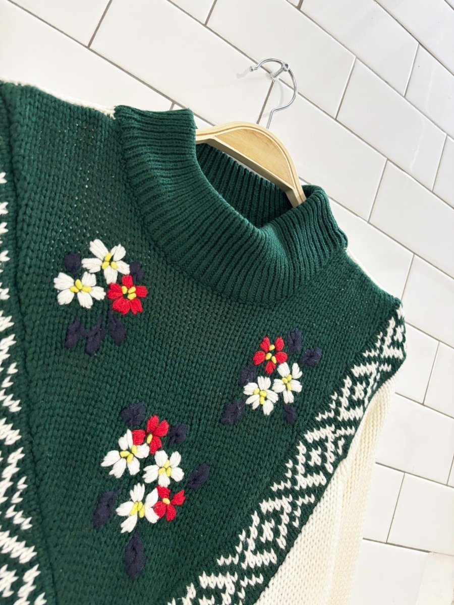 vintage 80s oblique floral knit sweater - good market thrift store