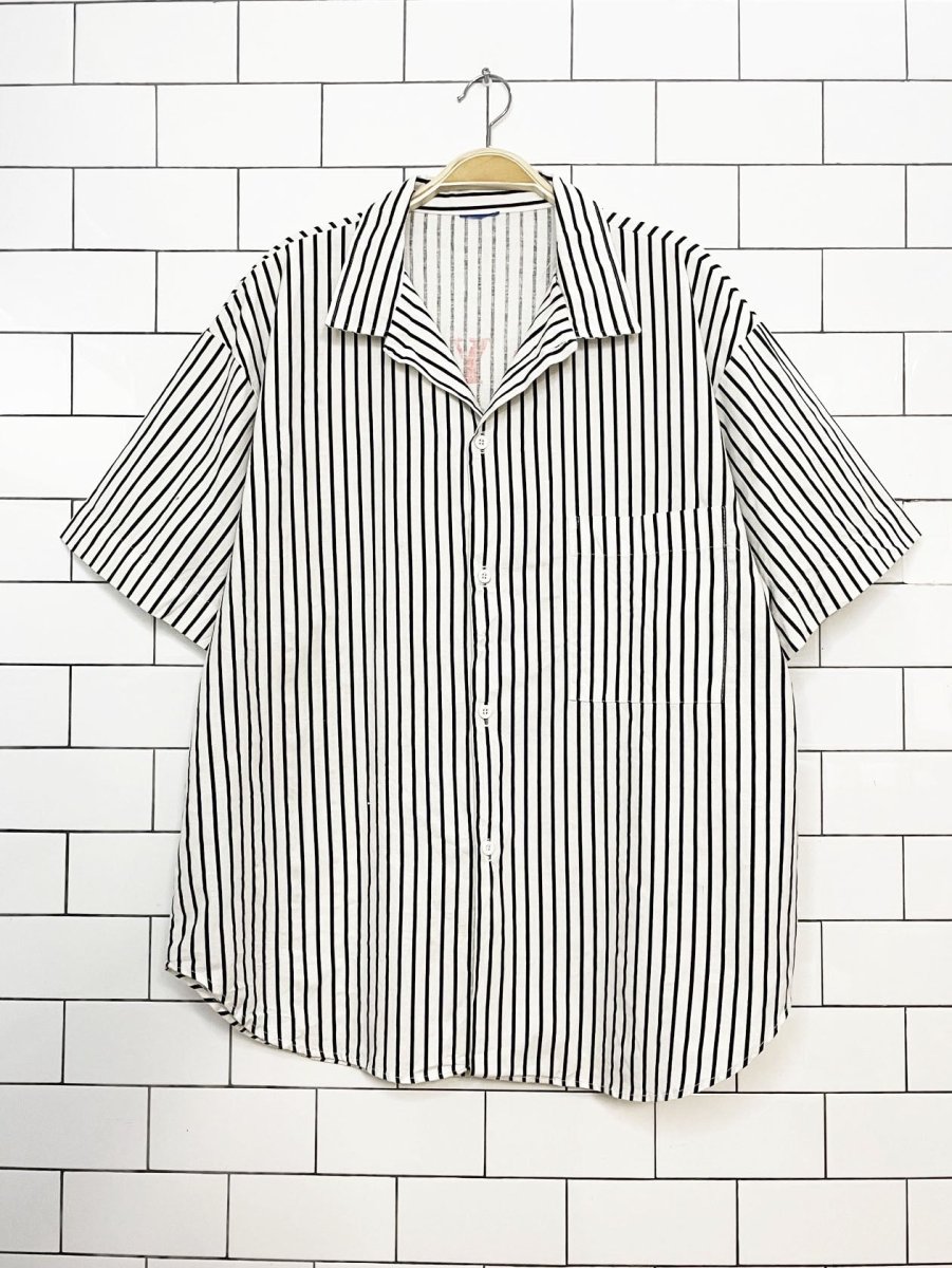 vintage 80s ocean pacific yanks old blue label SOS nautical stripe surf full button shirt - good market thrift store