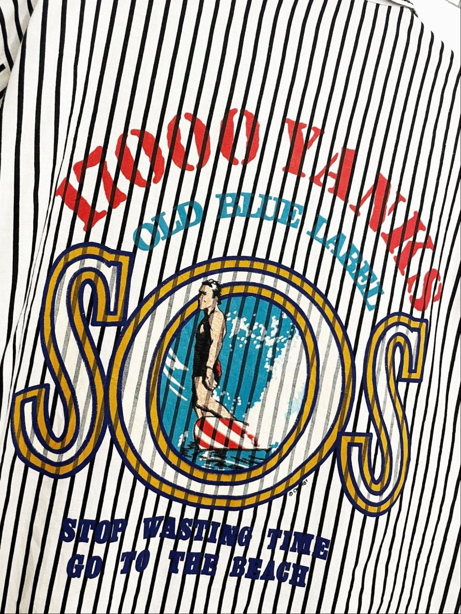 vintage 80s ocean pacific yanks old blue label SOS nautical stripe surf full button shirt - good market thrift store