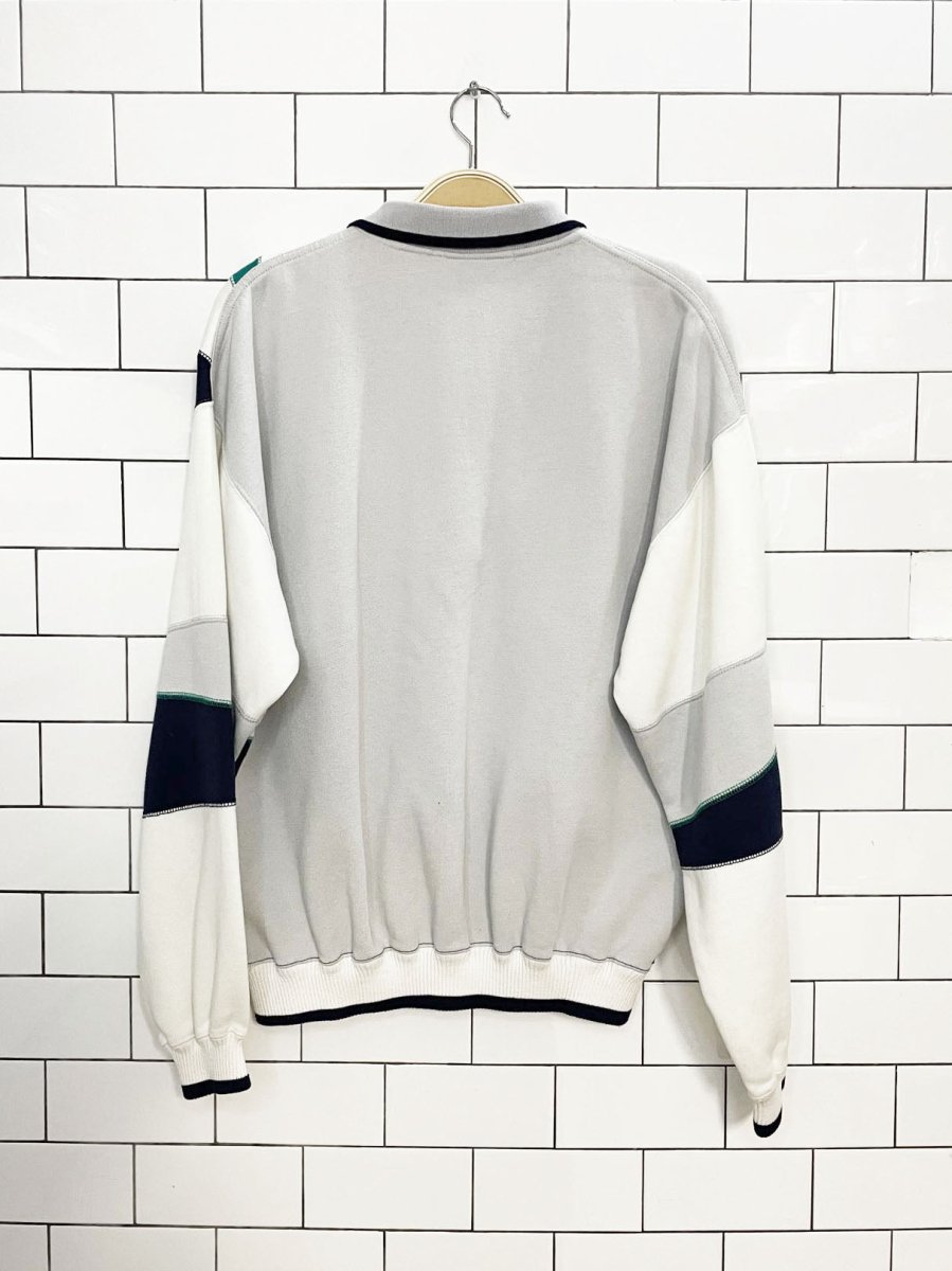 vintage 80s oleg cassini tennis prep colour block collared sweatshirt | made in USA - good market thrift store