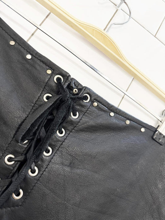 vintage 80s on the fringe handmade leather lace up mini shorts | made in Canada - good market thrift store