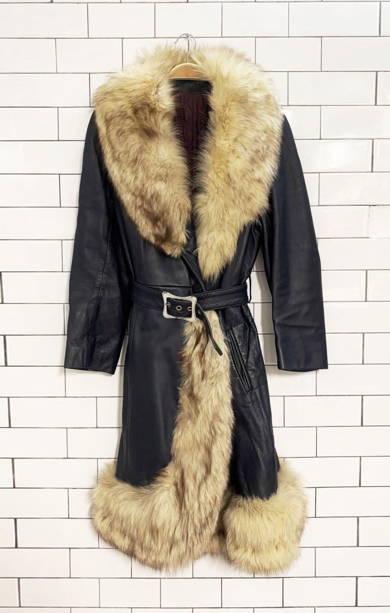 vintage 80s pacific garments fox fur tim leather penny lane coat | the nestles - good market thrift store