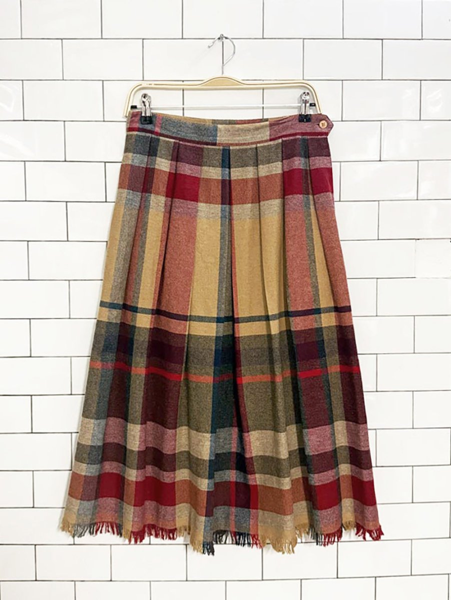 vintage 80s pant - her wool - blend pleated fringe midi skirt - good market thrift store