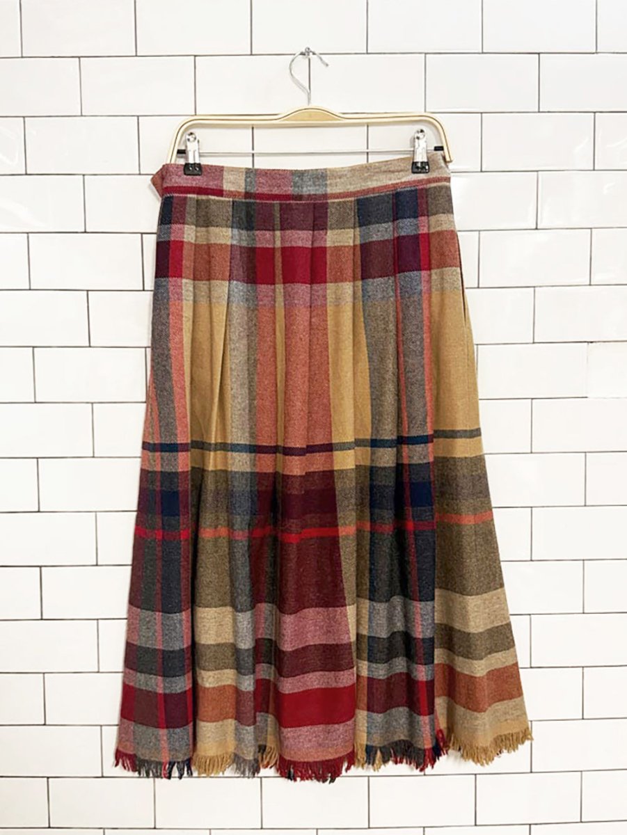 vintage 80s pant - her wool - blend pleated fringe midi skirt - good market thrift store