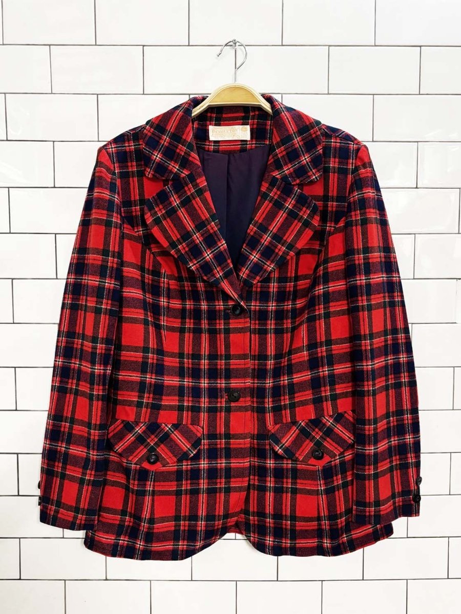 vintage 80s pendelton wool tartan plaid blazer jacket - good market thrift store