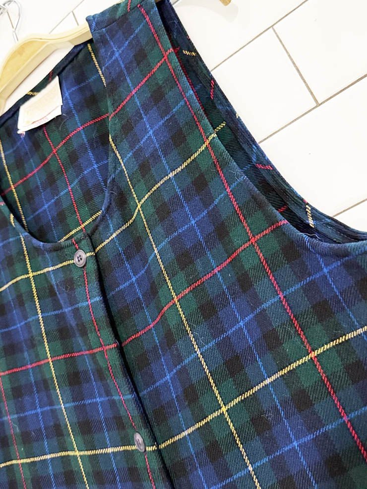 vintage 80s pendleton 100% wool full button smith tartan midi dress | made in USA - good market thrift store