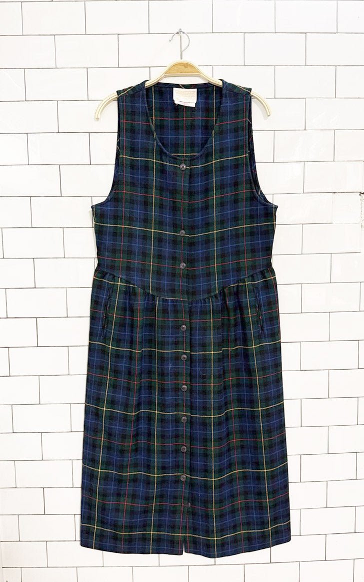 vintage 80s pendleton 100% wool full button smith tartan midi dress | made in USA - good market thrift store