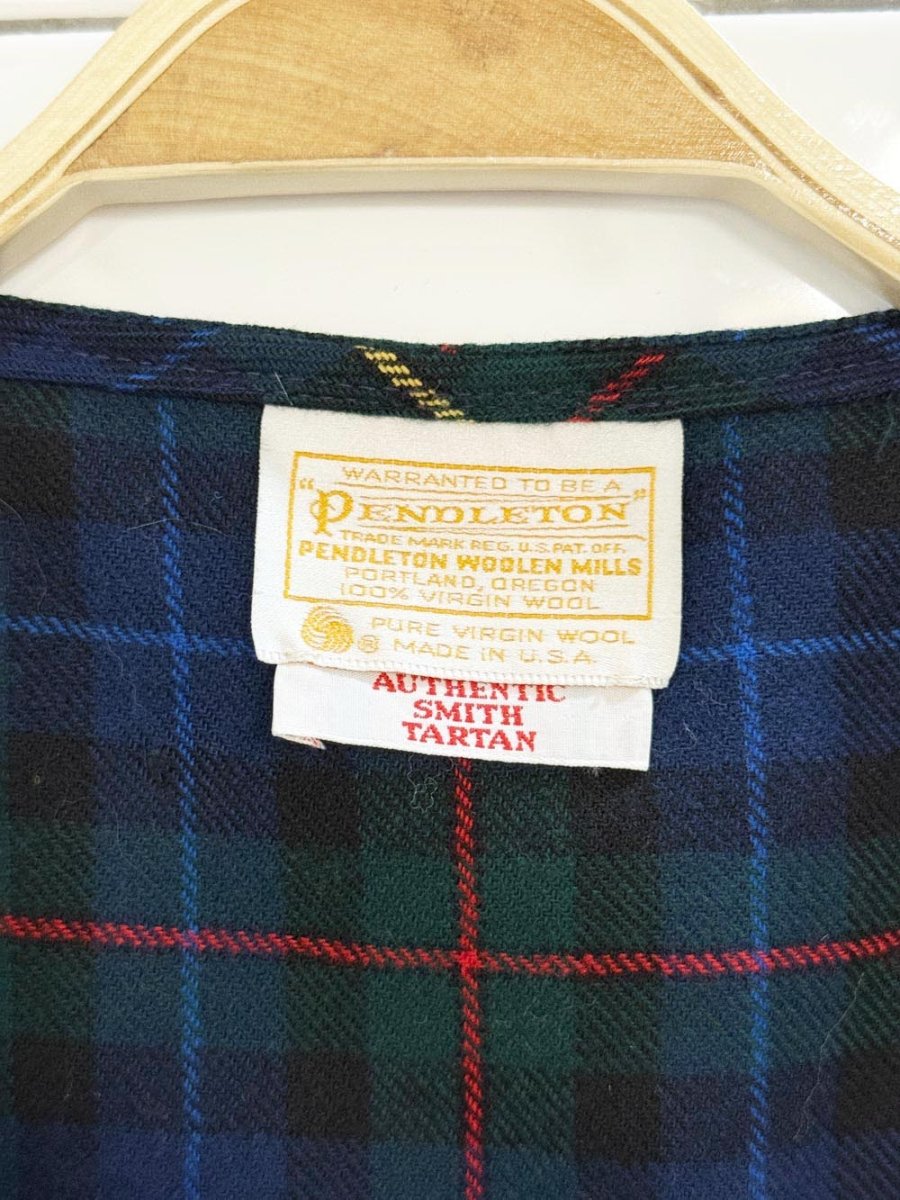 vintage 80s pendleton 100% wool full button smith tartan midi dress | made in USA - good market thrift store