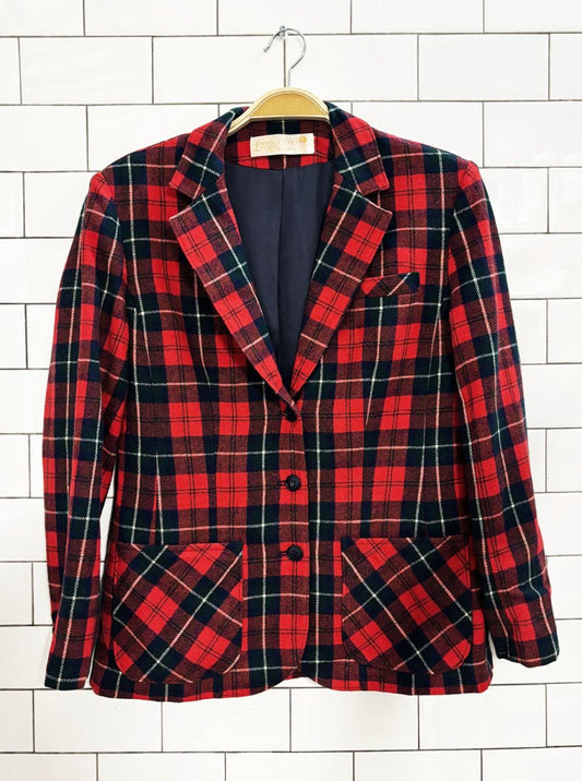 vintage 80s pendleton 100% wool tartan plaid blazer | made in usa - good market thrift store