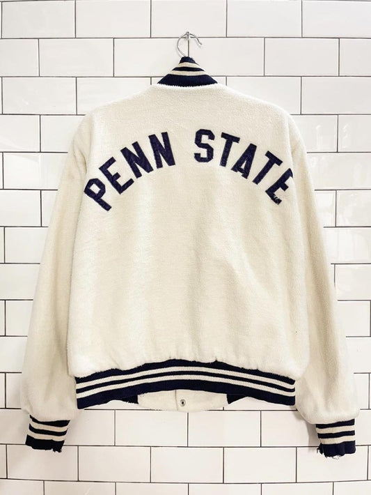 vintage 80s penn state block letter fleece varsity bomber jacket - good market thrift store