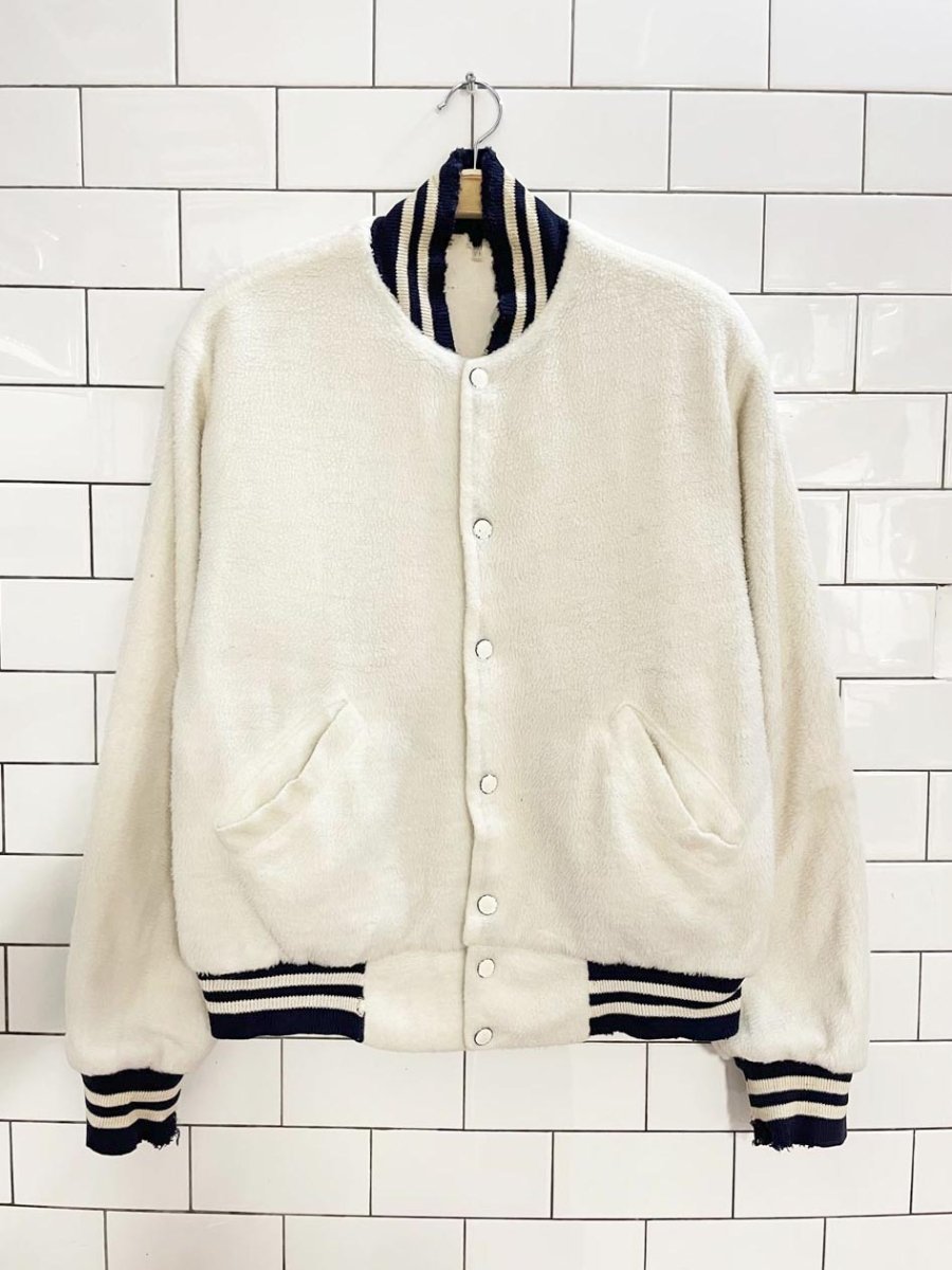 vintage 80s penn state block letter fleece varsity bomber jacket - good market thrift store
