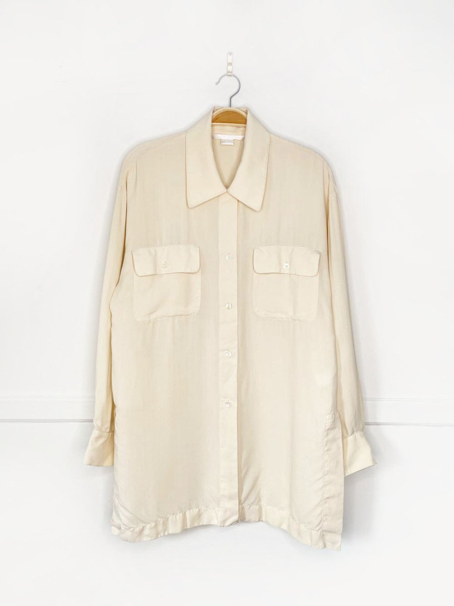 vintage 80s peter nygard 100% silk two pocket oversized blouse - good market thrift store