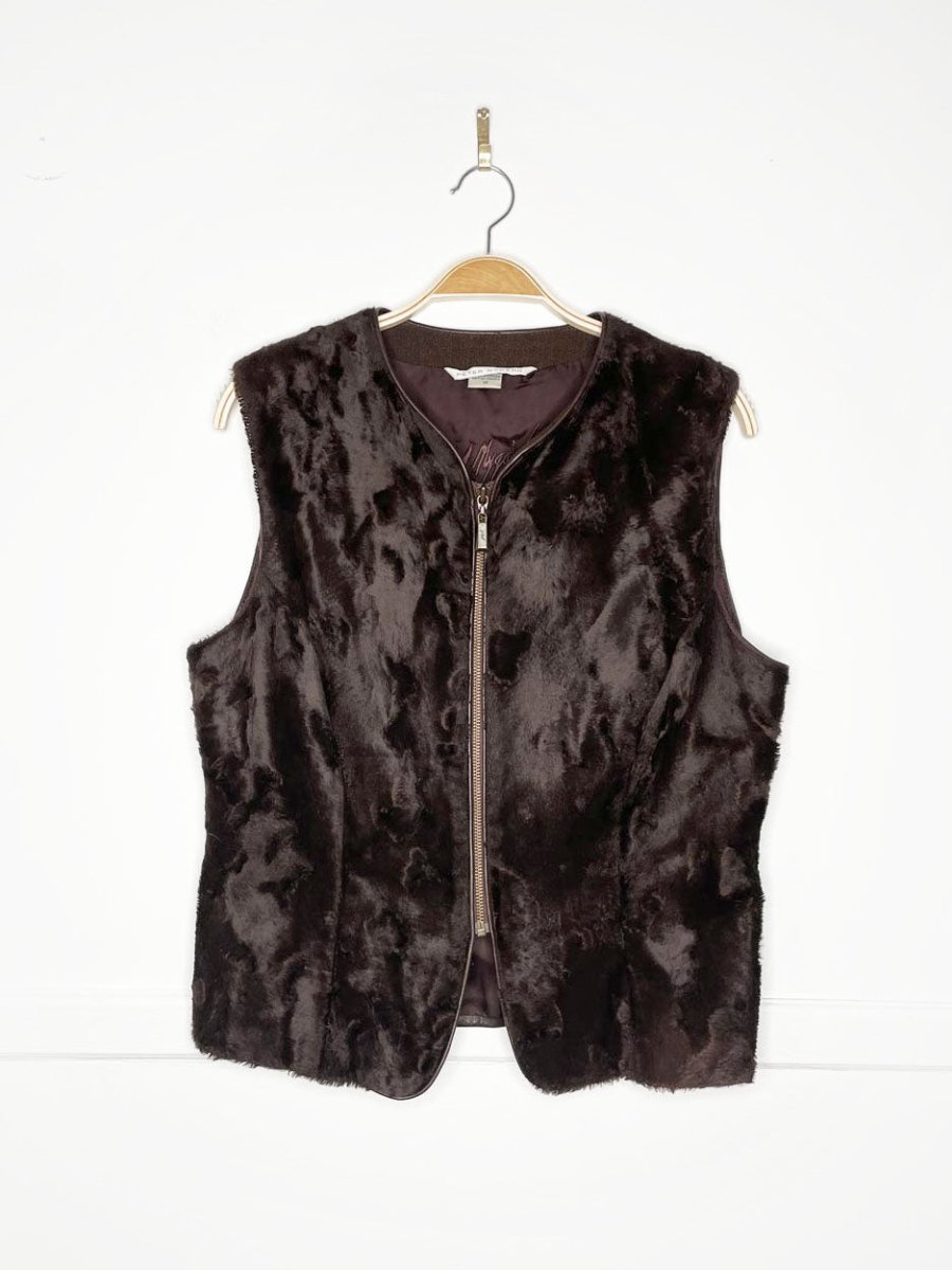 vintage 80s peter nygard shaved sheepkin + leather full zip vest - good market thrift store