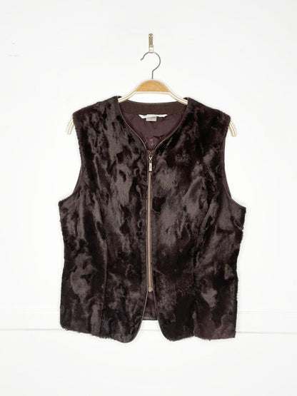 vintage 80s peter nygard shaved sheepkin + leather full zip vest - good market thrift store