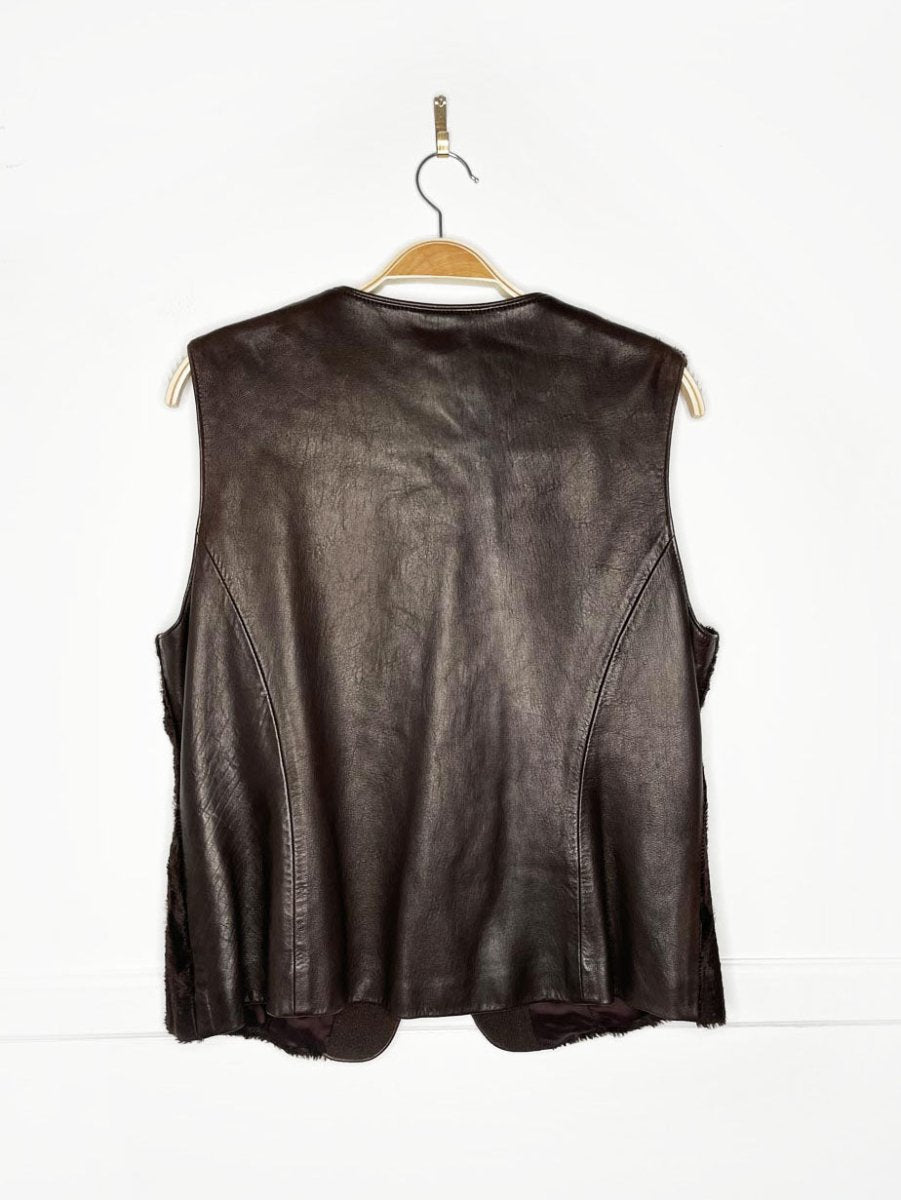 vintage 80s peter nygard shaved sheepkin + leather full zip vest - good market thrift store
