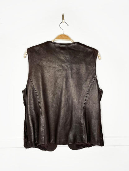 vintage 80s peter nygard shaved sheepkin + leather full zip vest - good market thrift store
