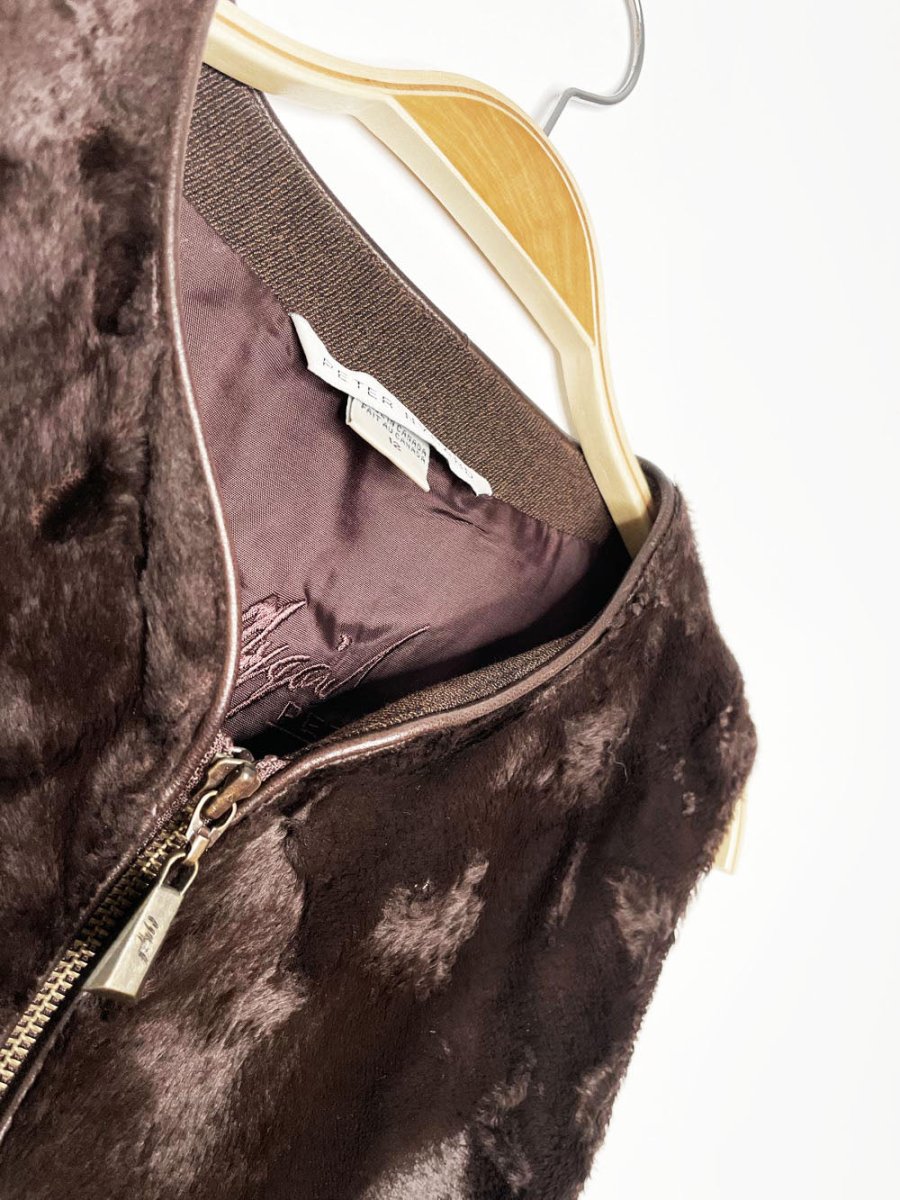 vintage 80s peter nygard shaved sheepkin + leather full zip vest - good market thrift store