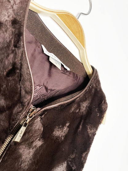 vintage 80s peter nygard shaved sheepkin + leather full zip vest - good market thrift store