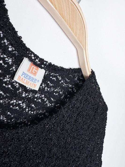 vintage 80s pierre balmain mesh lace knit short sleeve top - good market thrift store