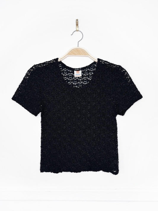 vintage 80s pierre balmain mesh lace knit short sleeve top - good market thrift store