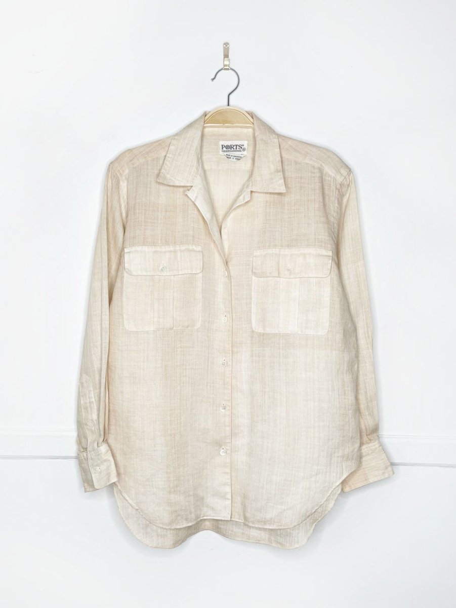 vintage 80s ports 100% linen two pocket full button shirt - good market thrift store