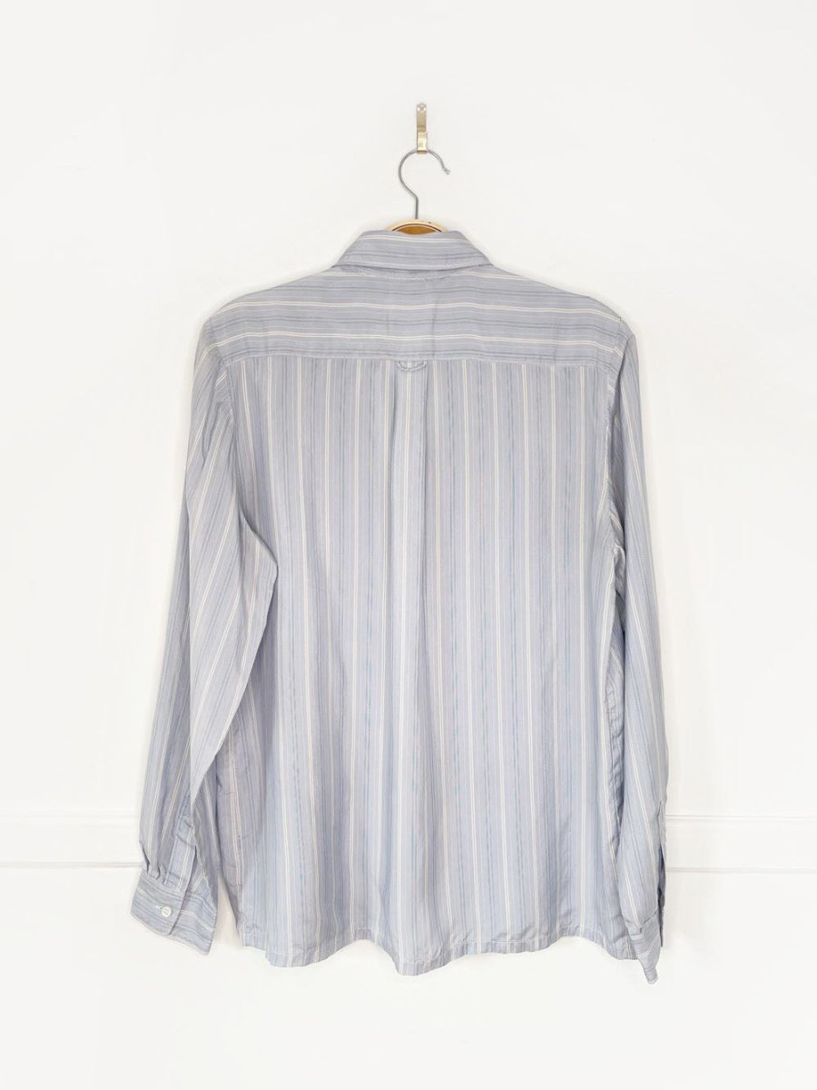 vintage 80s ports 100% silk blue stripe full button blouse - good market thrift store