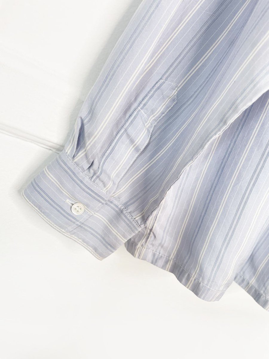 vintage 80s ports 100% silk blue stripe full button blouse - good market thrift store