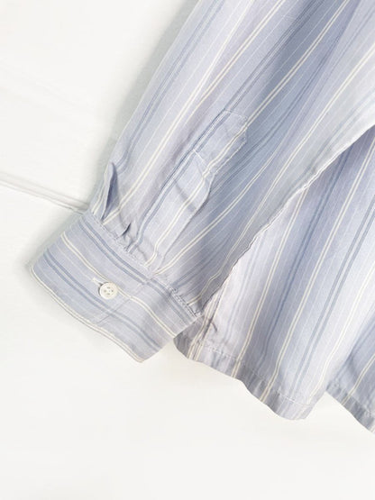 vintage 80s ports 100% silk blue stripe full button blouse - good market thrift store