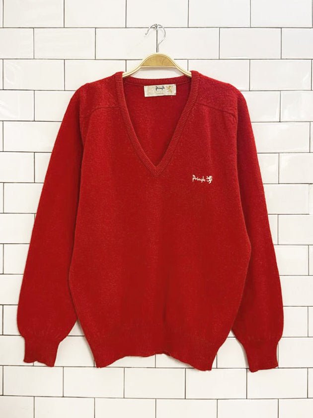 vintage 80s pringle sports wool knit v - neck sweater | made in scotland - good market thrift store