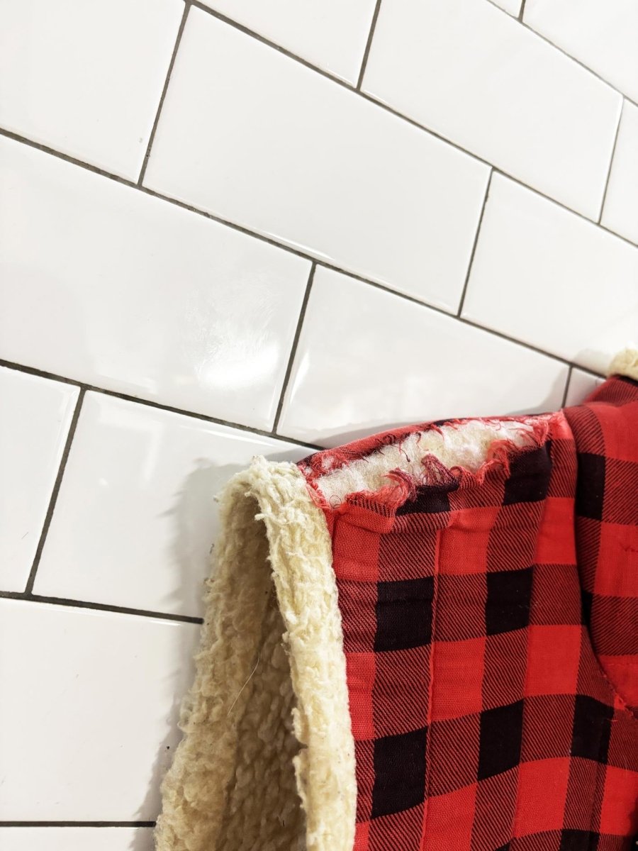 vintage 80s quiltables distressed sherpa lined flannel vest - good market thrift store