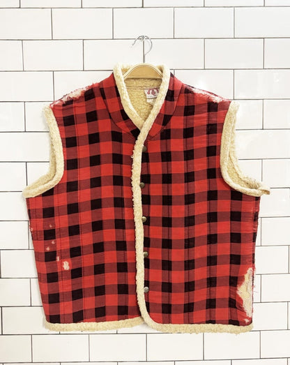 vintage 80s quiltables distressed sherpa lined flannel vest - good market thrift store