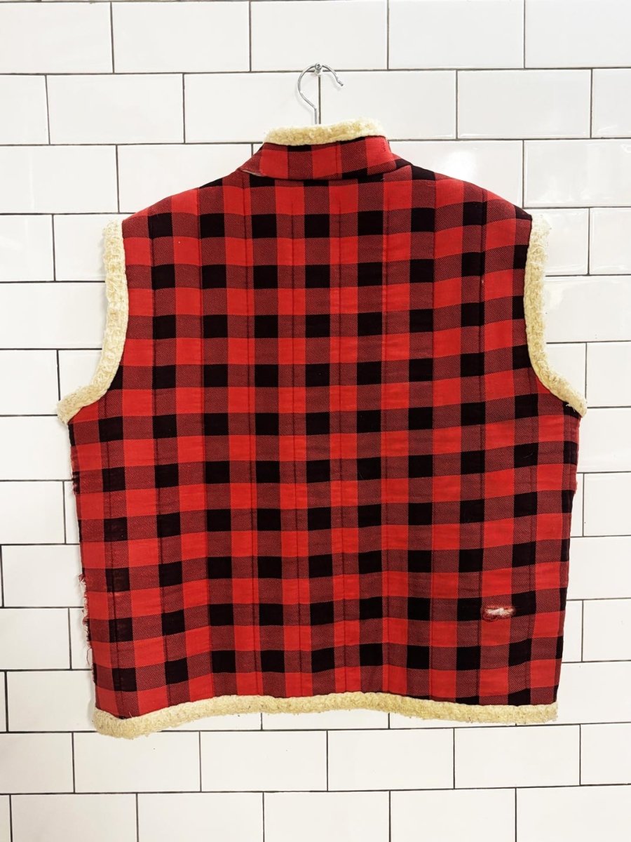 vintage 80s quiltables distressed sherpa lined flannel vest - good market thrift store
