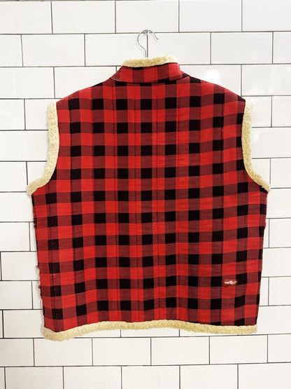 vintage 80s quiltables distressed sherpa lined flannel vest - good market thrift store