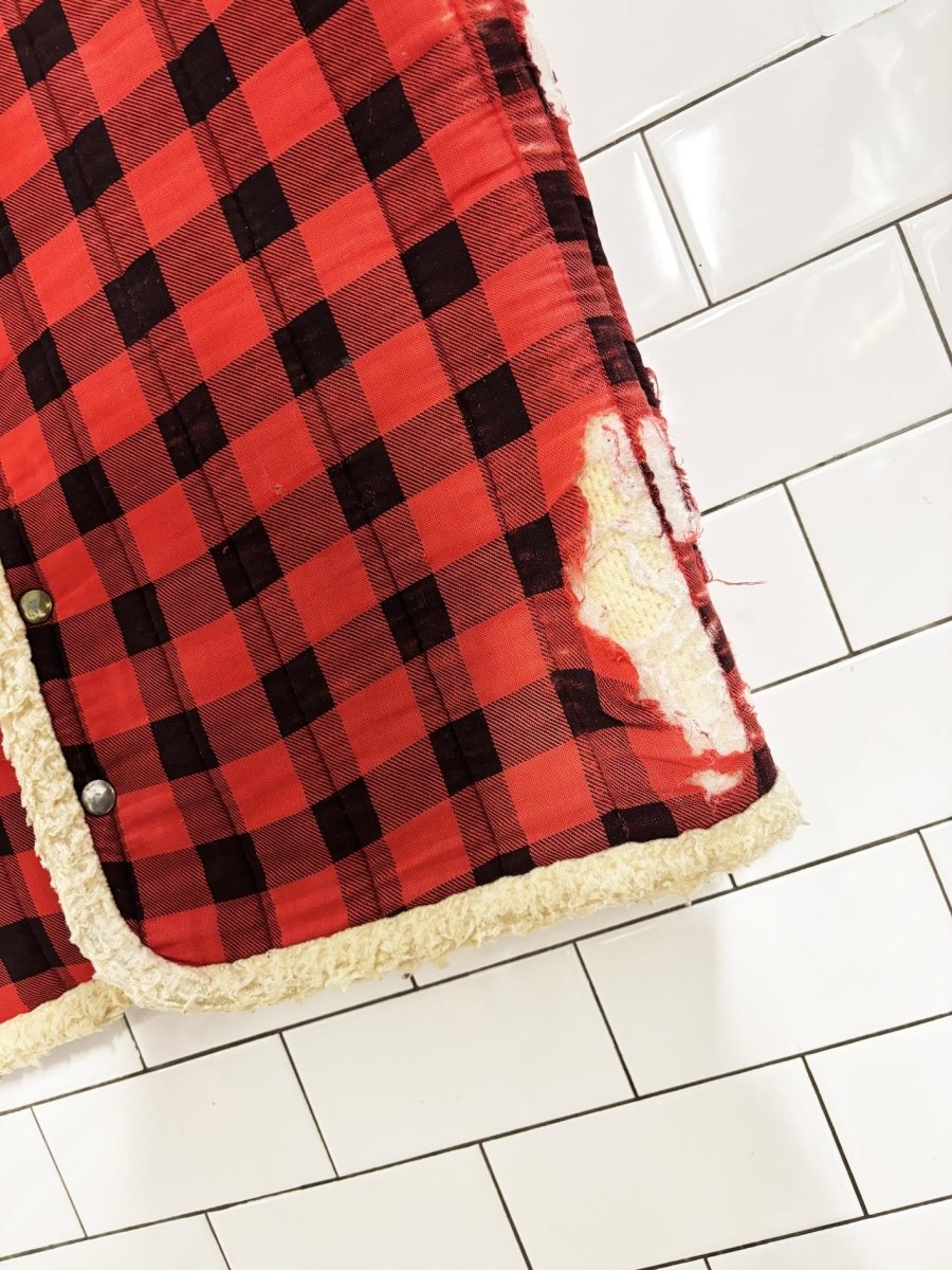 vintage 80s quiltables distressed sherpa lined flannel vest - good market thrift store