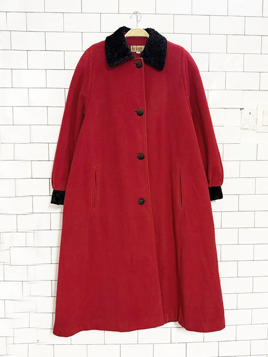 vintage 80s rue grenelle 100% wool faux fur trim coat - good market thrift store