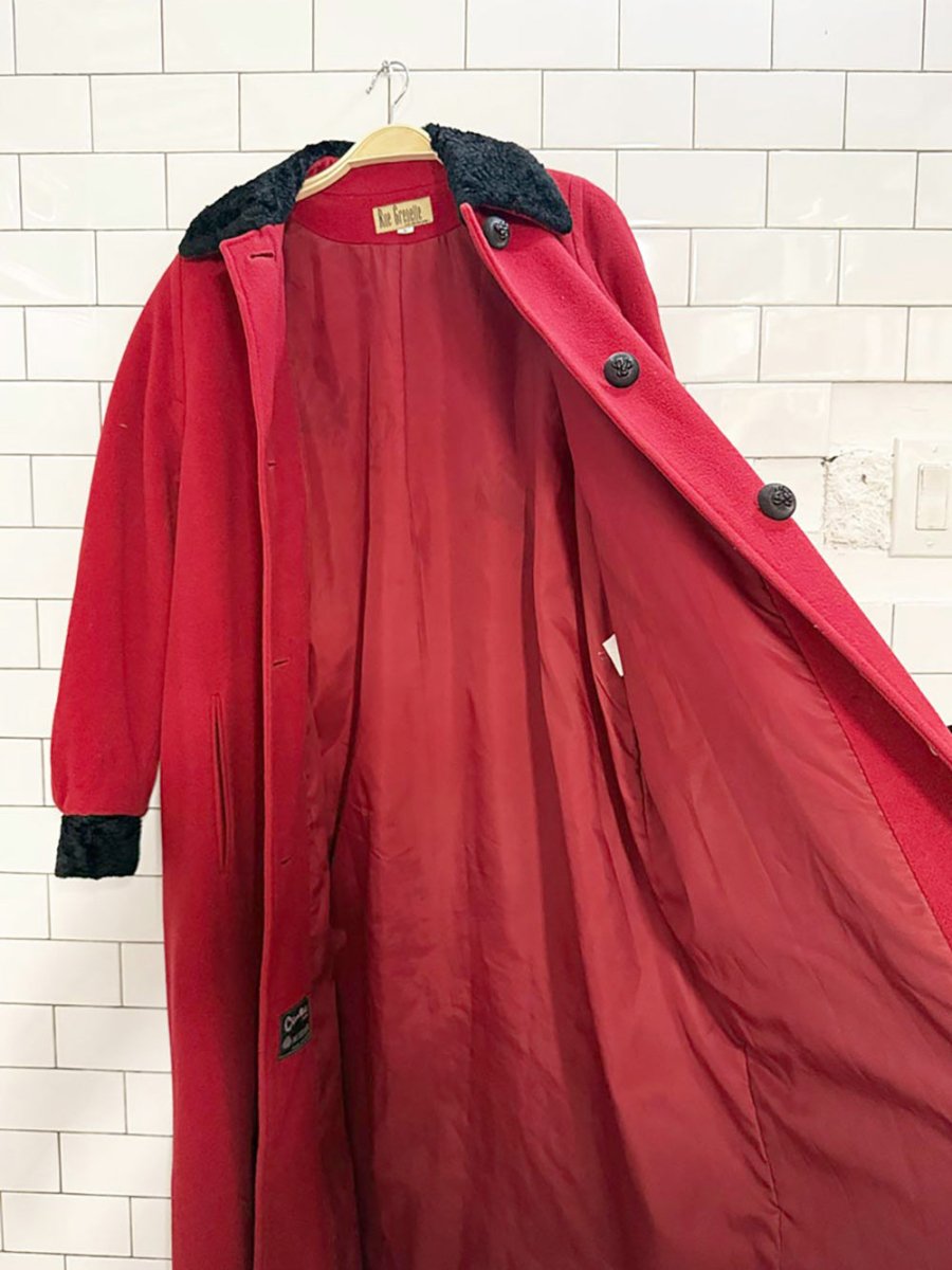 vintage 80s rue grenelle 100% wool faux fur trim coat - good market thrift store
