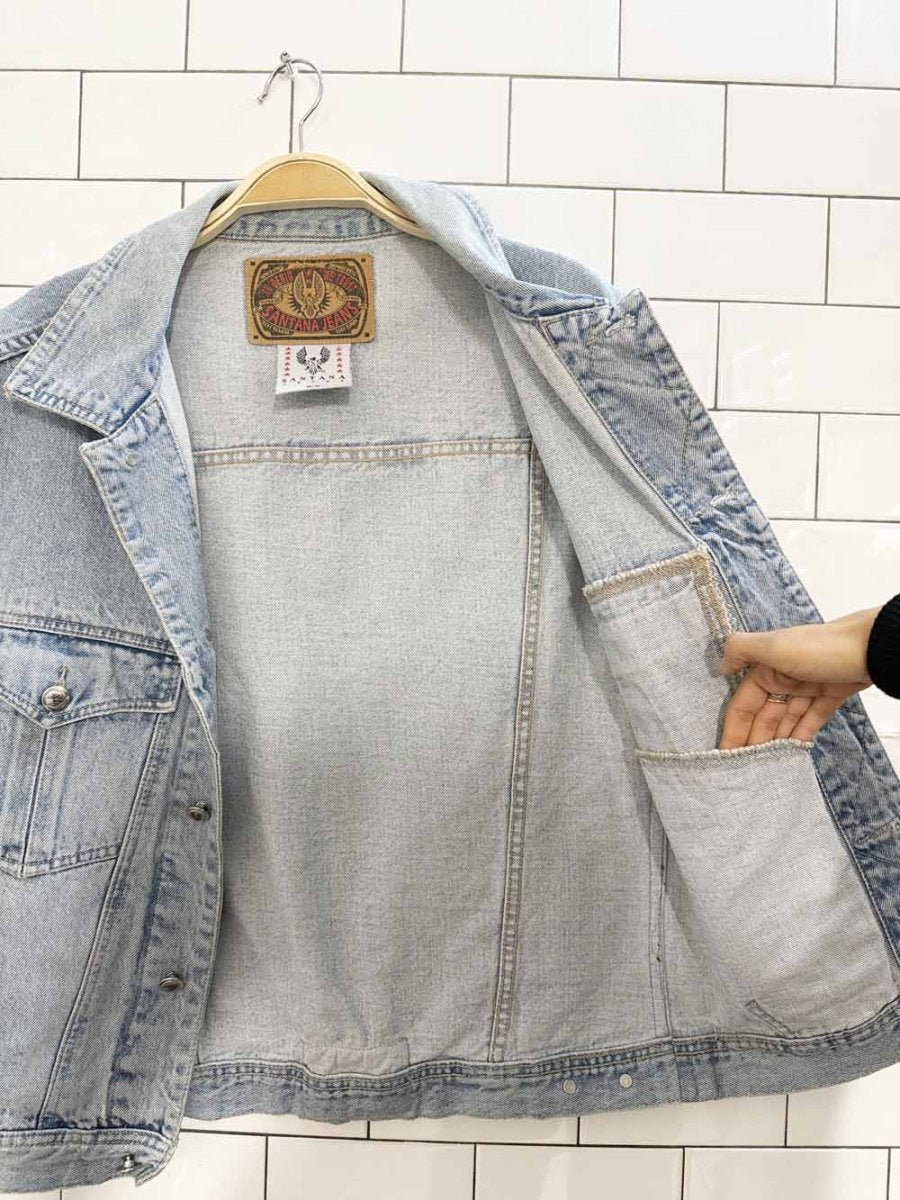 vintage 80s santana jeans multi pocket denim vest | parasuco - good market thrift store