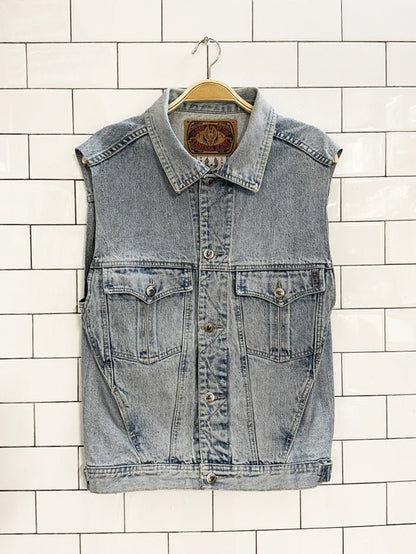 vintage 80s santana jeans multi pocket denim vest | parasuco - good market thrift store