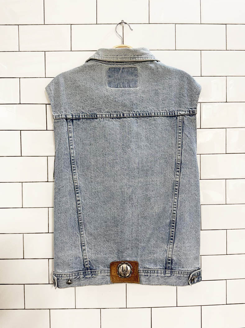 vintage 80s santana jeans multi pocket denim vest | parasuco - good market thrift store