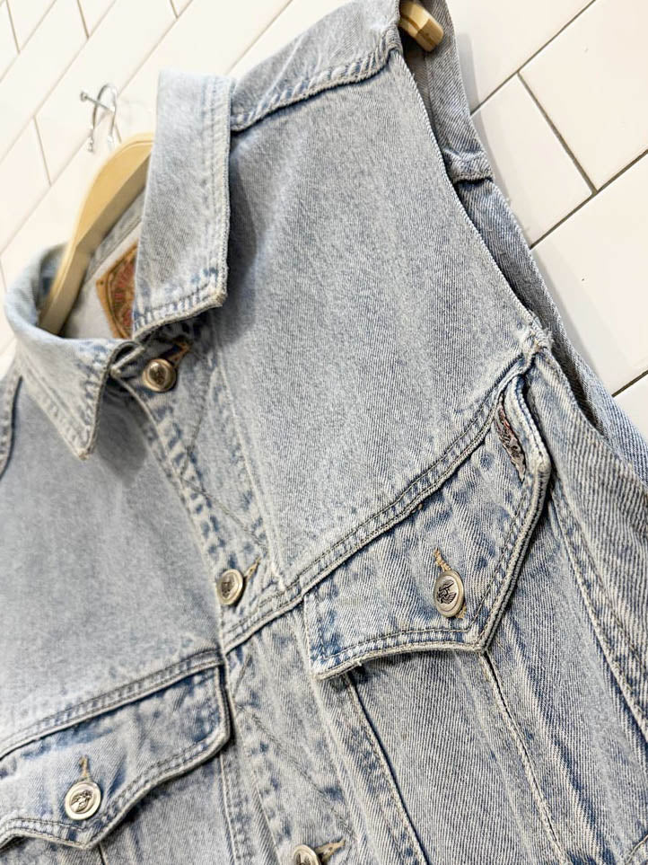 vintage 80s santana jeans multi pocket denim vest | parasuco - good market thrift store