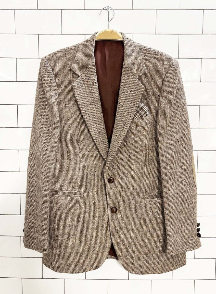vintage 80s sears 100% wool tweed blazer | suede elbow patch - good market thrift store