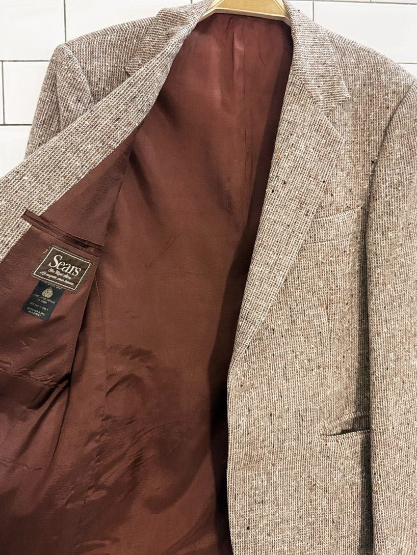 vintage 80s sears 100% wool tweed blazer | suede elbow patch - good market thrift store
