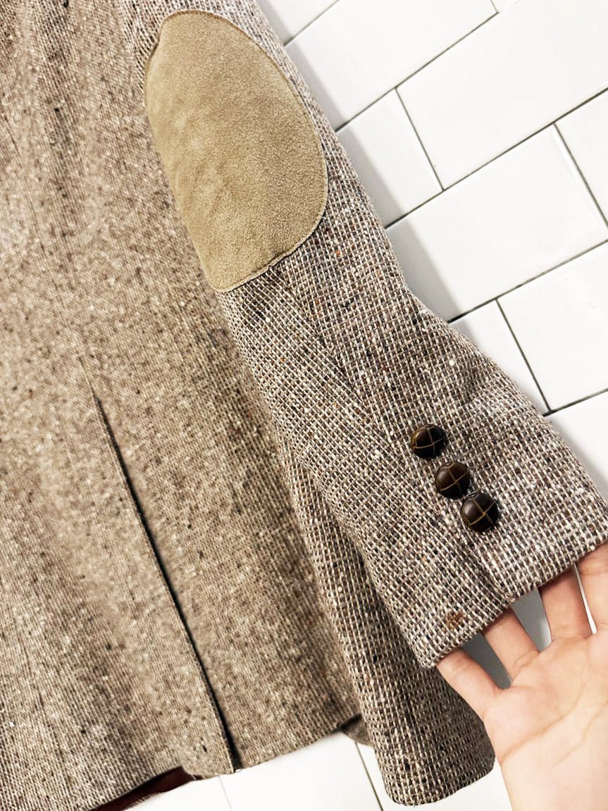 vintage 80s sears 100% wool tweed blazer | suede elbow patch - good market thrift store