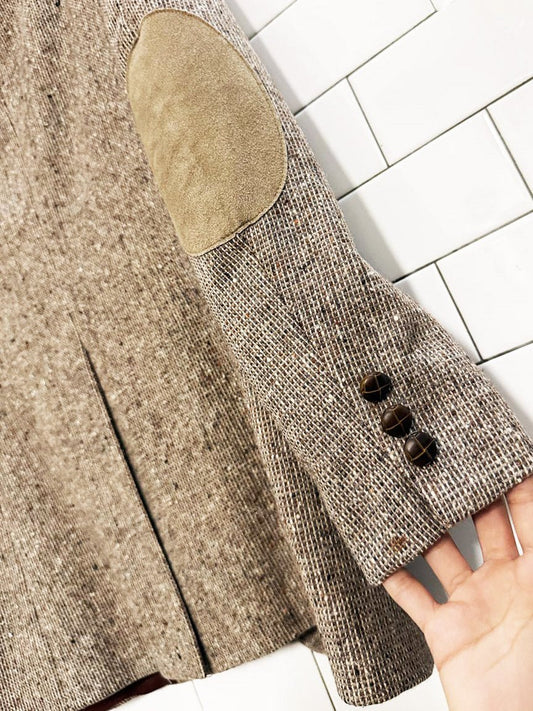 vintage 80s sears 100% wool tweed blazer | suede elbow patch - good market thrift store