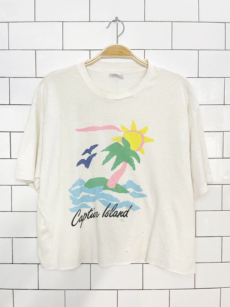 vintage 80s single stitch captiva island cropped beach tee | hanes | made in USA - good market thrift store