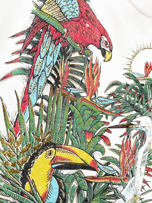 vintage 80s single stitch sparkly tropical bird print tee | made in usa | diamond dust - good market thrift store