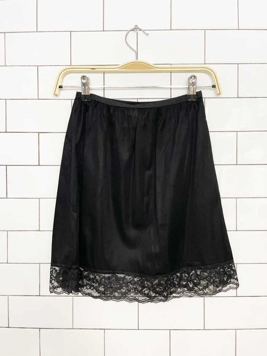 vintage 80s sliperfection sateen lace slip mini skirt - good market thrift store