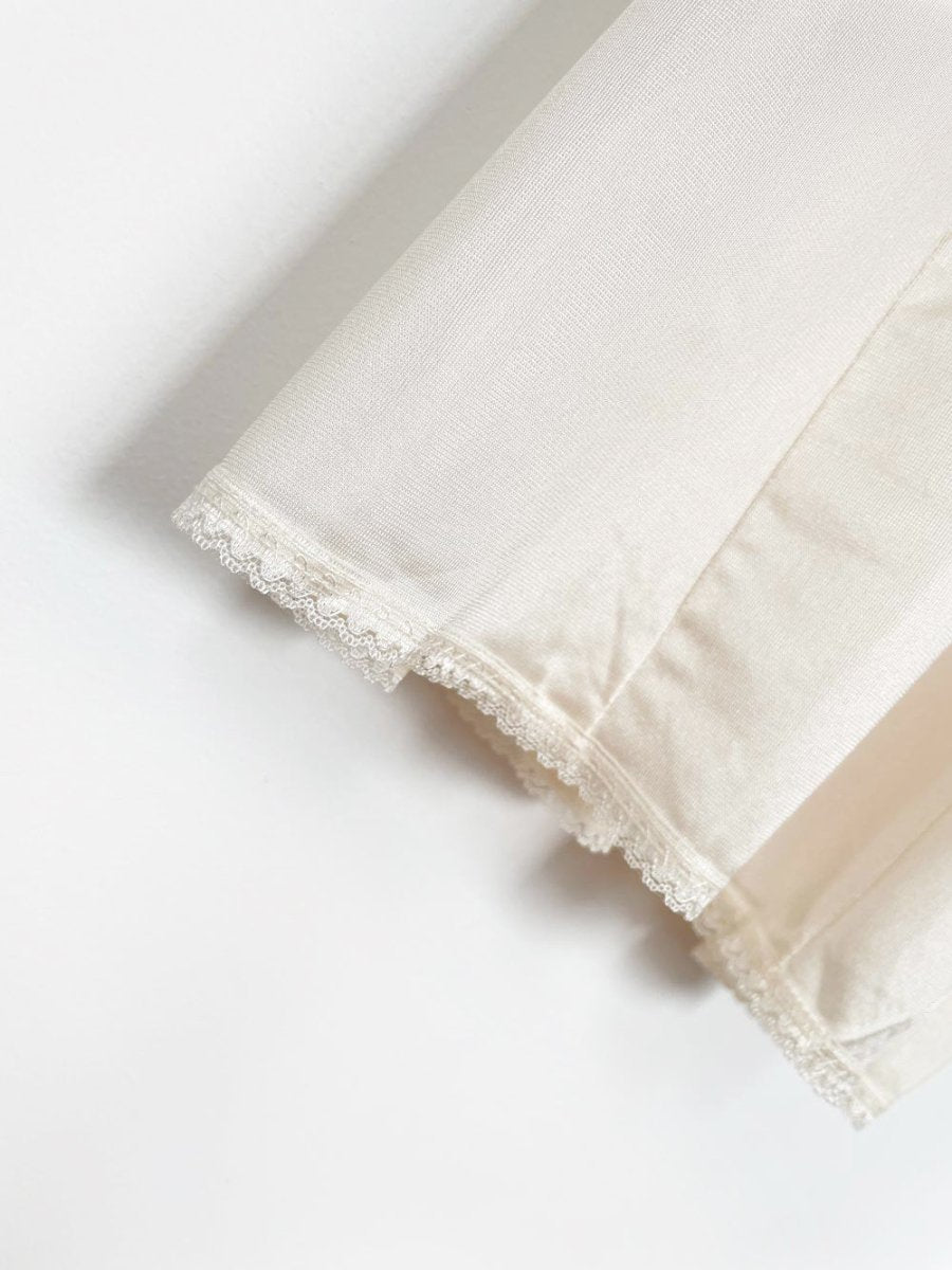 vintage 80s smart poly - knit lace trim sateen midi slip - good market thrift store