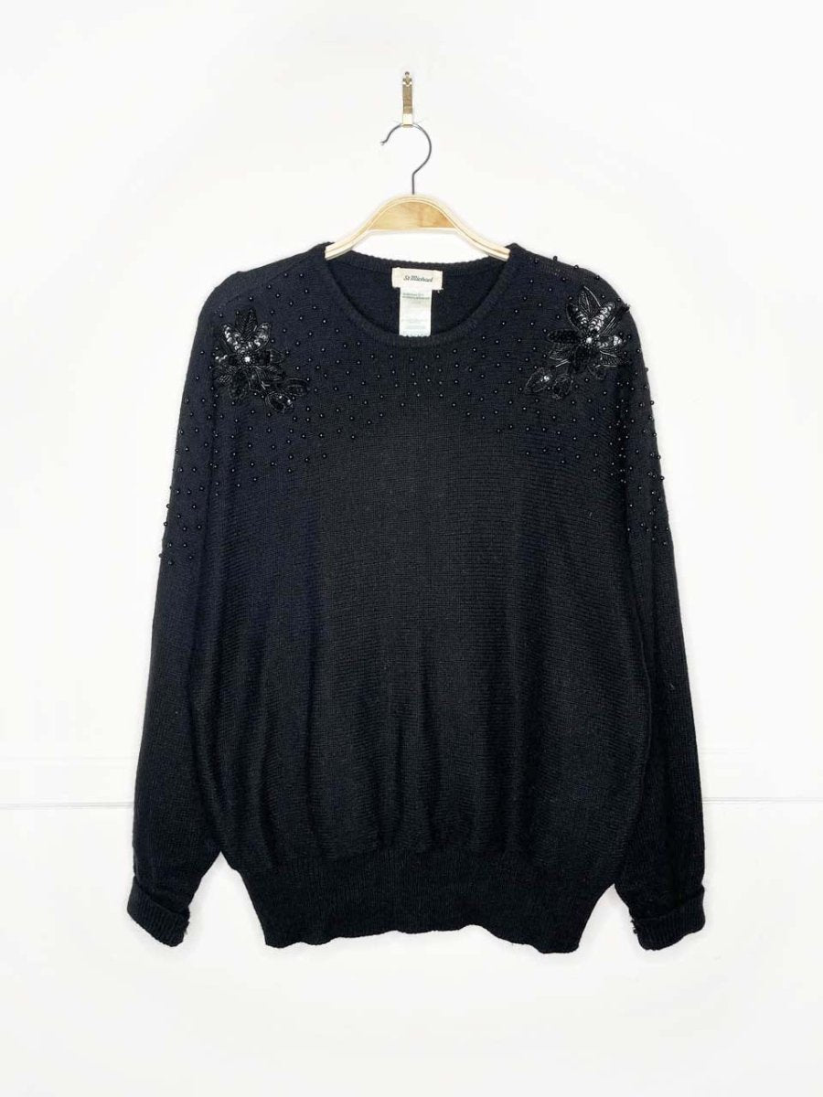 vintage 80s st micheal beaded holly batwing knit sweater - good market thrift store