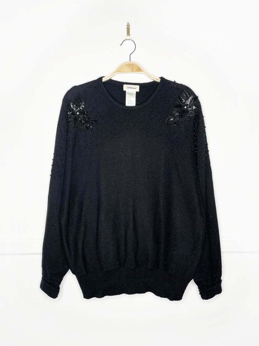 vintage 80s st micheal beaded holly batwing knit sweater - good market thrift store